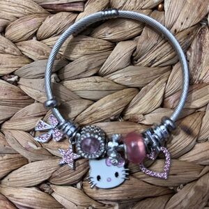 Silver Hello Kitty Charm Bracelet with Pink Accents 8”